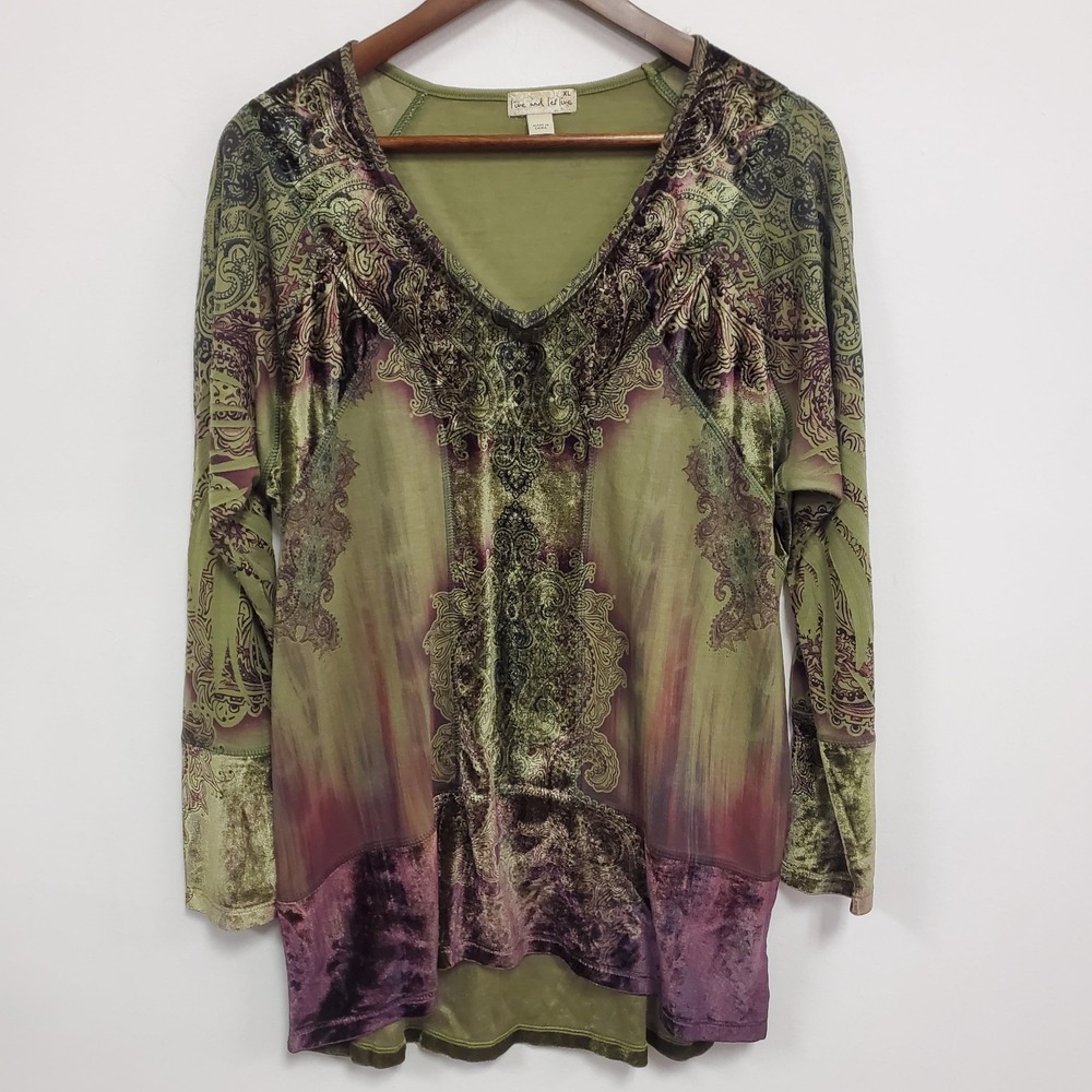 Live And Let Live Women Velvet Whimsigoth Forest Fairy Grunge Top‎ Size XL Green